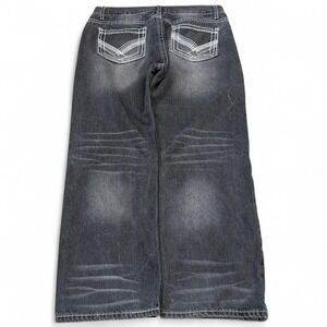 Inidigo People Faded Grey Embroidered Jeans Adult 36x28 Skater Grunge Goth Y2K